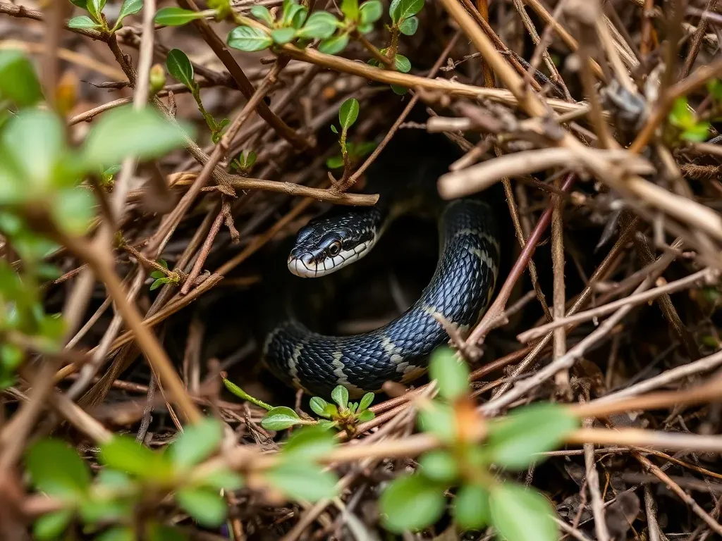 snake crawling inside a bush