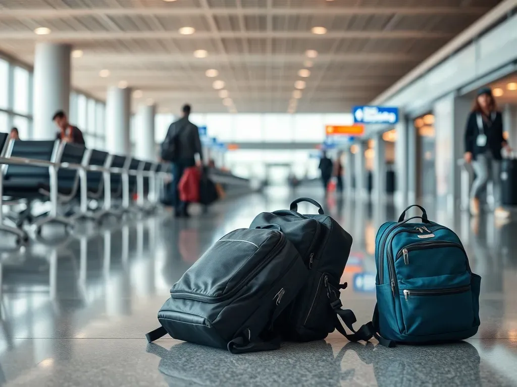 backpacks on the floor in airport