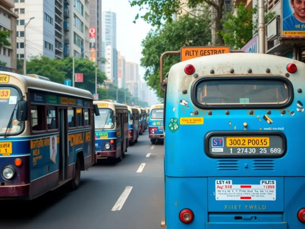 city street view in india, some buses