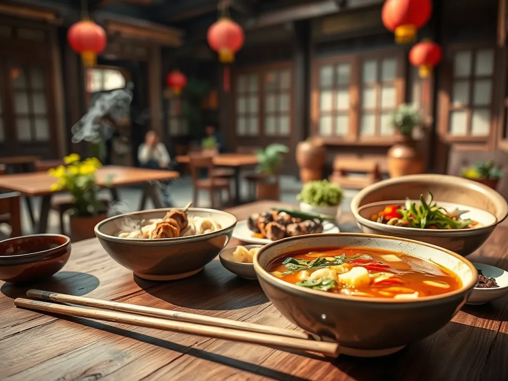 Parująca zupa z makaronem Yunnan, szaszłyki z jaka i lokalne przystawki w przytulnej restauracji w Lijiang.