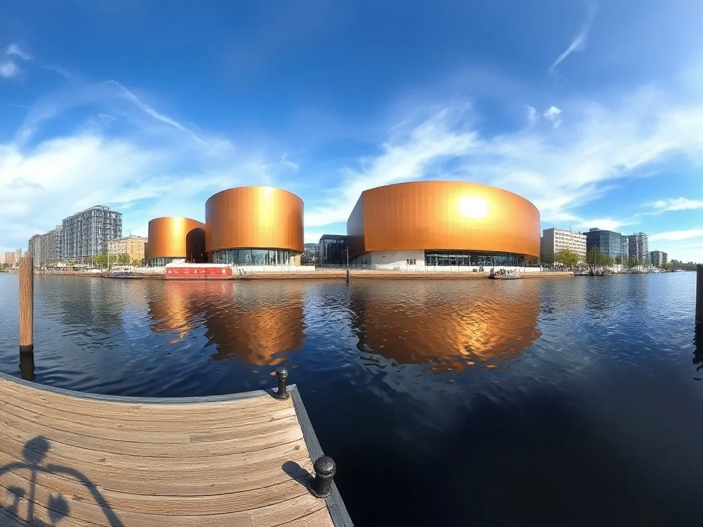 Panorama nabrzeża Cardiff Bay z Millennium Centre w słoneczny dzień, zachęcająca do zwiedzania miasta.